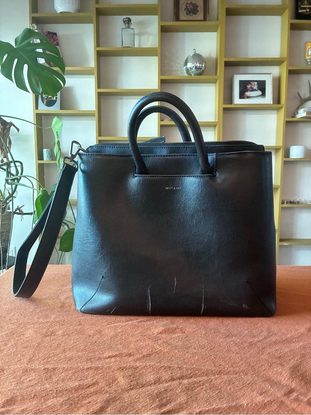 Matt & Nat Black Structured Leather Shoulder Tote